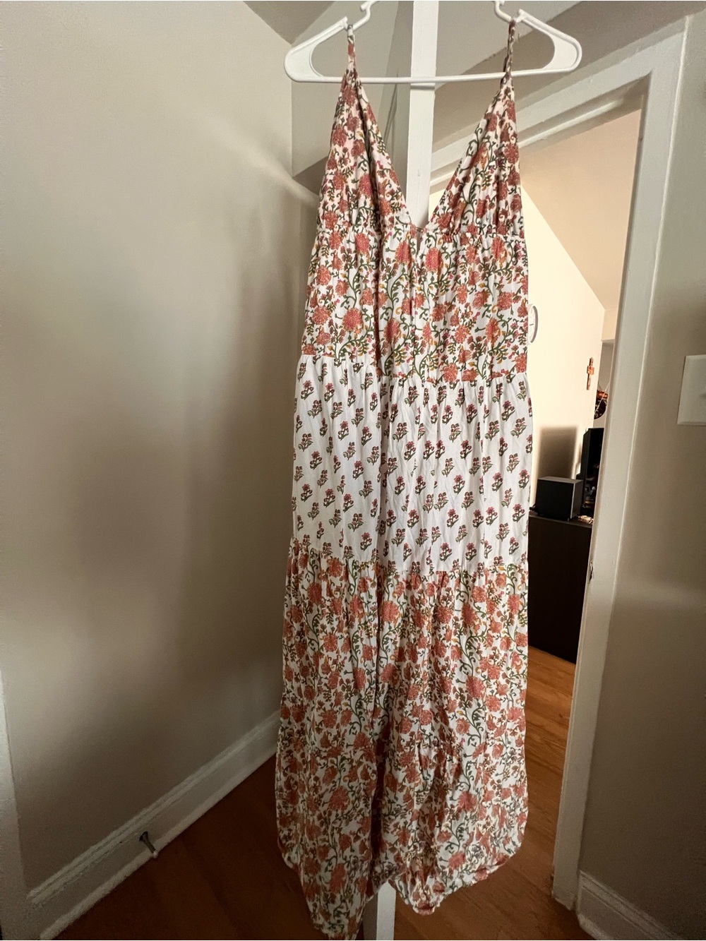 Japna Peach and White Floral Maxi Dress